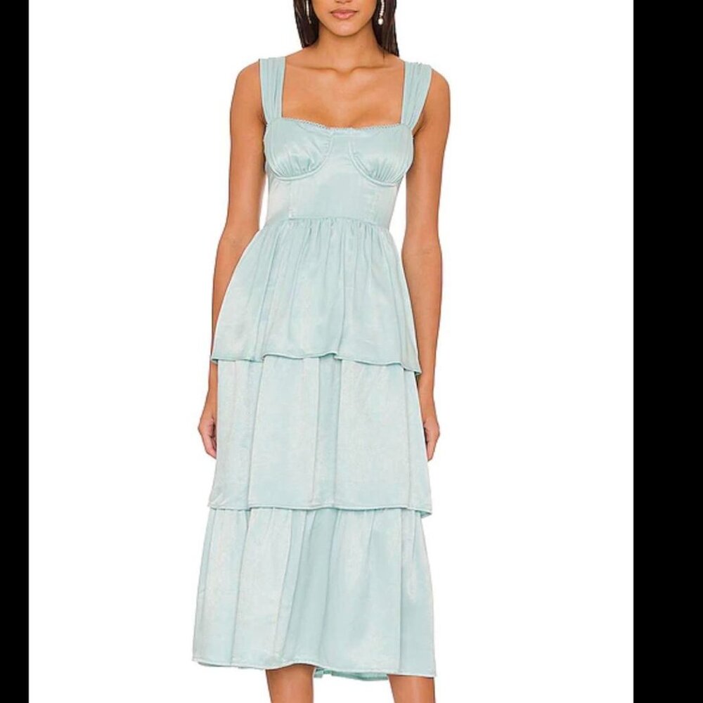 NWOT WeWoreWhat Blue Corset Sateen Midi Dress